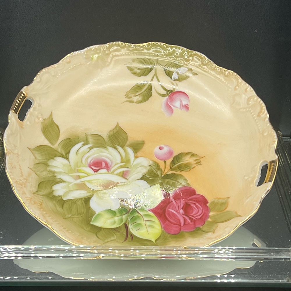 Lefton Cream Floral Serving Bowl with Pink and Green Accents